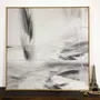 Quadro Canvas Abstrato Moderno Preto e Branco com Moldura Natural 120x120 cm