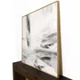 Quadro Canvas Abstrato Moderno Preto e Branco com Moldura Natural 120x120 cm