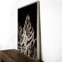 Quadro com Moldura Prata Arte Folhas com Fundo Preto 70x100 cm