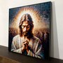 Quadro de Jesus em Canvas com Moldura Preta Arte Estilo Geométrica Colorida