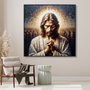 Quadro de Jesus em Canvas com Moldura Preta Arte Estilo Geométrica Colorida