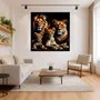 Quadro Decorativo a Força da  Família de Leões Majestosos com Moldura e Vidro
