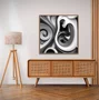 Quadro Decorativo Abstrato Espiral em Tons de Cinza com Moldura e Vidro