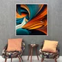 Quadro Decorativo Abstrato Laranja e Turquesa com Estilo 3D Moldura e Vidro