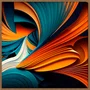 Quadro Decorativo Abstrato Laranja e Turquesa com Estilo 3D Moldura e Vidro