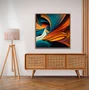 Quadro Decorativo Abstrato Laranja e Turquesa com Estilo 3D Moldura e Vidro