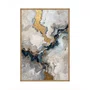 Quadro Decorativo Abstrato Tons Bege Azul e Dourado Arte Marmorizada Moderna
