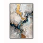 Quadro Decorativo Abstrato Tons Bege Azul e Dourado Arte Marmorizada Moderna
