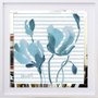 Quadro Decorativo com Espelho Flores Azuis em Fundo Listrado 50x50 cm