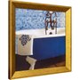 Quadro Decorativo com Moldura Dourada Banheira Branca e Azul com Toalha 30x30cm