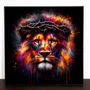 Quadro Decorativo em Tela Canvas Leão Colorido com Coroa de Espinho 120X120 CM