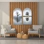 Quadro Decorativo Formato Janela com Moldura em Madeira Freijó de Galhos Secos  Preto e Branco
