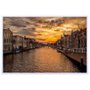Quadro Decorativo Prédios as Margens do Canal na Holanda ao Pôr do Sol 90x60cm
