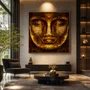 Quadro Decorativo Rosto de Buda Dourado Envelhecido Meditação e Serenidade 120x120 cm