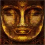 Quadro Decorativo Rosto de Buda Dourado Envelhecido Meditação e Serenidade 120x120 cm