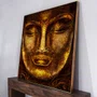 Quadro Decorativo Rosto de Buda Dourado Envelhecido Meditação e Serenidade 120x120 cm