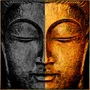 Quadro Decorativo Rosto de Buda Preto com Dourado Meditação Premium 120x120 cm