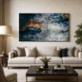 Quadro em Canvas Abstrato com Moldura Prata Envelhecida Elegante 160x90 cm