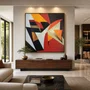 Quadro em Canvas Abstrato: Formas Geométricas Coloridas com Moldura Dourada 120x120 CM
