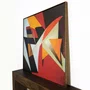 Quadro em Canvas Abstrato: Formas Geométricas Coloridas com Moldura Dourada 120x120 CM