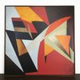 Quadro em Canvas Abstrato: Formas Geométricas Coloridas com Moldura Dourada
