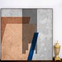 Quadro em Canvas Arte Geométrica Vibrante com Moldura Marrom: Estilo e Cores em Foco 100x100 cm