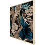 Quadro Tela Canvas Floral com Moldura Natural Detalhes Azuis 90x90 cm