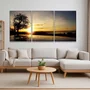 Quadros com Moldura de Alumínio Kit com 3 Quadros Pôr do Sol de 70x100cm