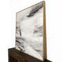 Tela Canvas Abstrata Moderna em Preto e Branco com Moldura Natural 120x120 cm