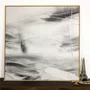 Tela Canvas Abstrata Moderna em Preto e Branco com Moldura Natural 120x120 cm