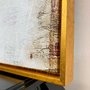 Tela Canvas Abstrata Moldura Flutuante Dourada: Arte Vibrante em Vermelho e Dourado 150x150 cm
