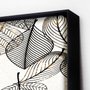 Tela Canvas Arte Moderna com Moldura Preta Ilustração de Folhas em Linhas 90x120 cm