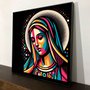 Tela Canvas Colorida com Moldura Preta Arte Moderna Virgem Maria