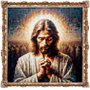 Tela Canvas com Moldura Clássica Dourada Arte Jesus Geométrica Colorida