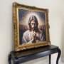 Tela Canvas com Moldura Clássica Dourada Arte Jesus Geométrica Colorida