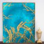 Tela Canvas com Moldura Dourada Arte Moderna Gold e Blue 90x120 cm