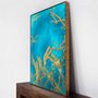 Tela Canvas com Moldura Dourada Arte Moderna Gold e Blue 90x120 cm