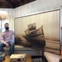 Tela Canvas em Tom Sépia Paisagem com Barco Naufragado 170x100 cm
