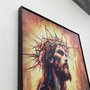 Tela Canvas Jesus com Coroa de Espinhos Arte Abstrata Colorida com Moldura Preta