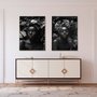 Tela Canvas Preto e Branco com Moldura Prata Arte Africana 90x120 cm